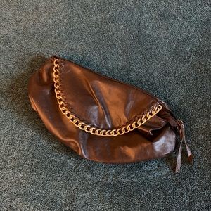 Brown Faux Leather Clutch with Gold detail